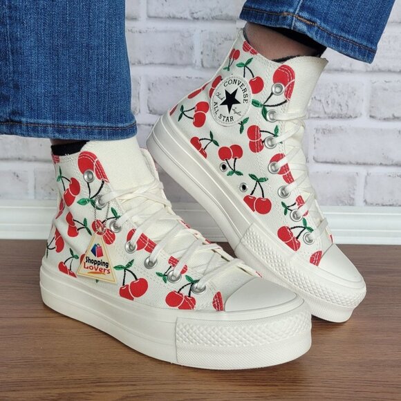 Converse Shoes - ⭐Converse Ctas Lift Platform Cherries Sz 8 Women Shoes Egret Red Sneaker A08096C